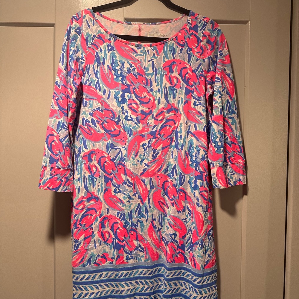 Lilly Pulitzer Blue Pink Lobster Cracked Up Cosmic Coral Marlowe Dress Medium
